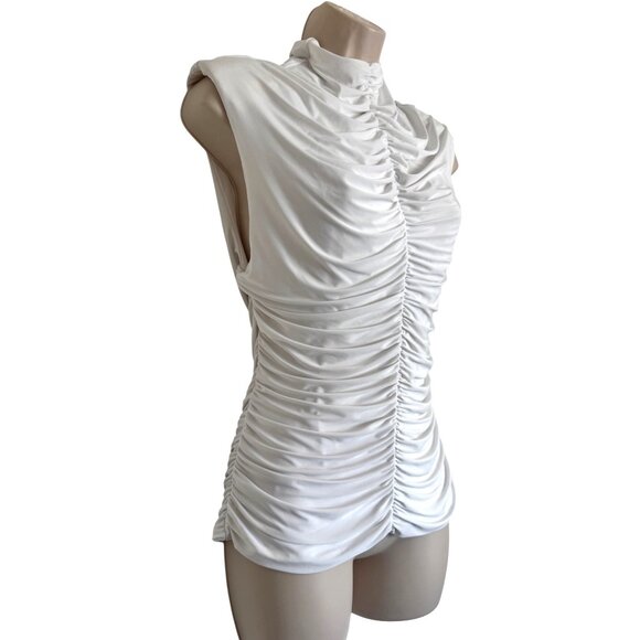 Naked Wardrobe Hourglass Drama Shoulder Rushed Size XL High Neck Top Blouse NWT - Picture 9 of 11